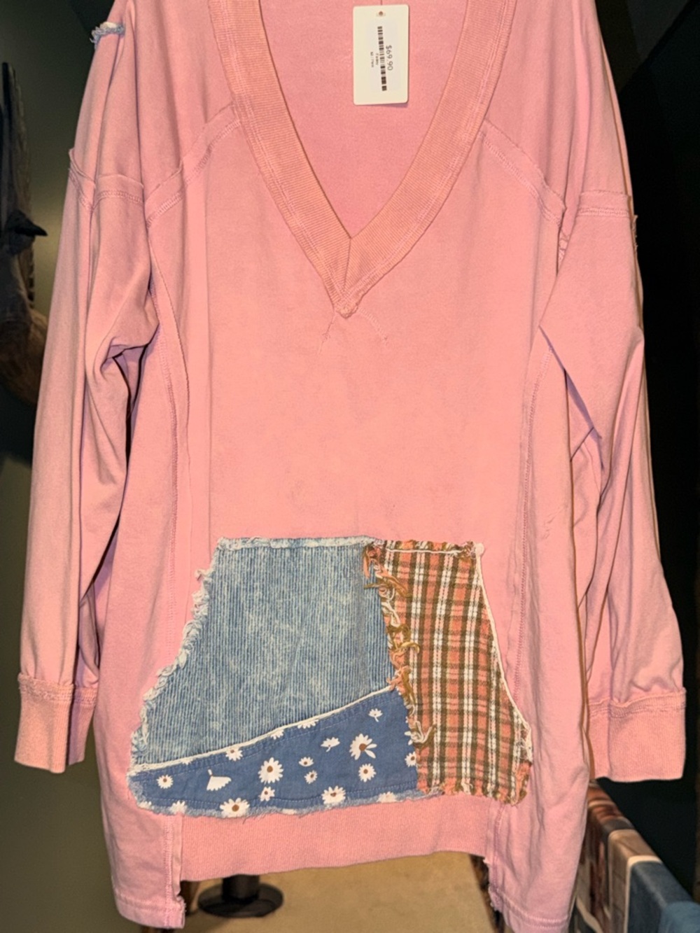 BlueVelvet Seeing Stars ⭐️ Pink Star Patchwork Pullover Sweatshirt